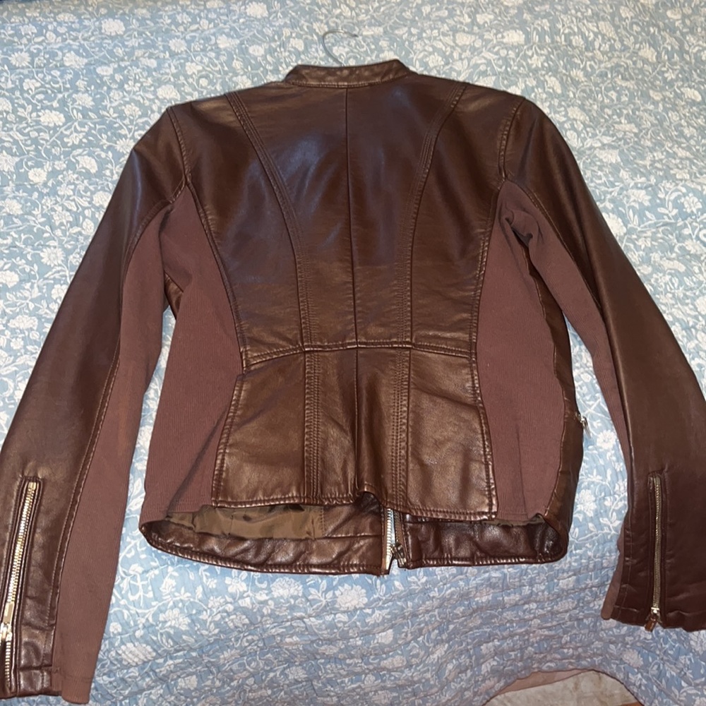Express Brown Leather Fitted Jacket - image 7